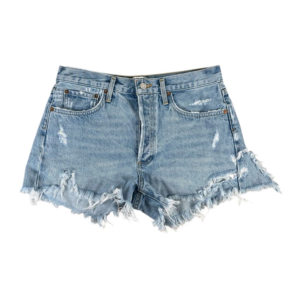 Agolde Parker Jean Shorts Women's 29 Button Fly Distressed Frayed Raw Denim